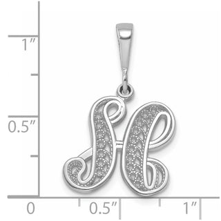 14K White Gold Solid Polished Filigree Initial H Pendant