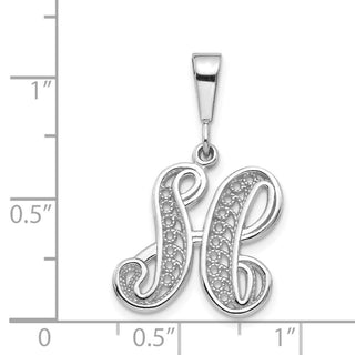 14K White Gold Solid Polished Filigree Initial H Pendant