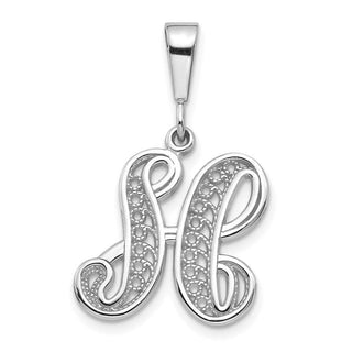 10K White Gold Filigree Initial H Pendant