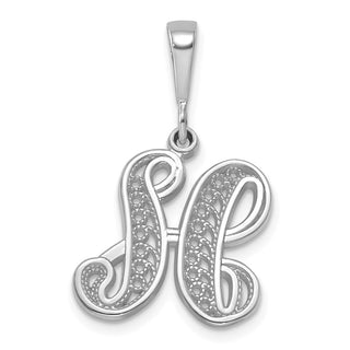 14K White Gold Solid Polished Filigree Initial H Pendant