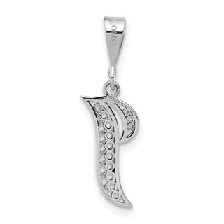 14k White Gold Solid Polished Script Filigree Letter I Initial Pendant