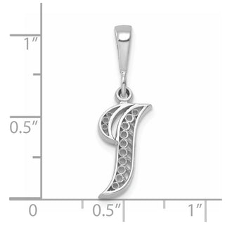 14k White Gold Solid Polished Script Filigree Letter I Initial Pendant