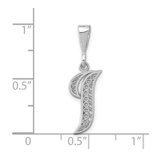 14k White Gold Solid Polished Script Filigree Letter I Initial Pendant