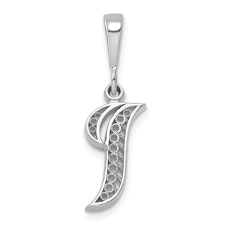 14k White Gold Solid Polished Script Filigree Letter I Initial Pendant