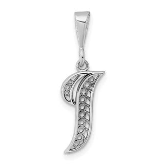 14k White Gold Solid Polished Script Filigree Letter I Initial Pendant