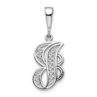 14K White Gold Solid Polished Filigree Initial J Pendant