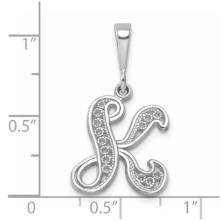10K White Gold Filigree Initial K Pendant