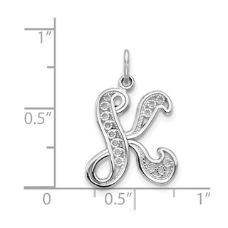 14K White Gold Solid Polished Filigree Initial K Pendant