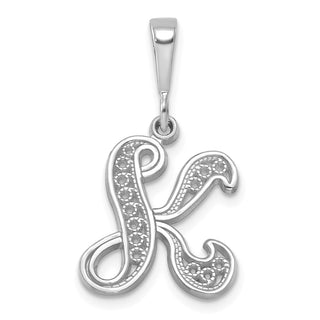 14K White Gold Solid Polished Filigree Initial K Pendant