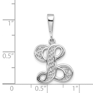 14K White Gold Solid Polished Filigree Initial L Pendant