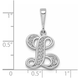 14K White Gold Solid Polished Filigree Initial L Pendant