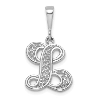 14K White Gold Solid Polished Filigree Initial L Pendant