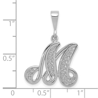 14K White Gold Solid Polished Filigree Initial M Pendant