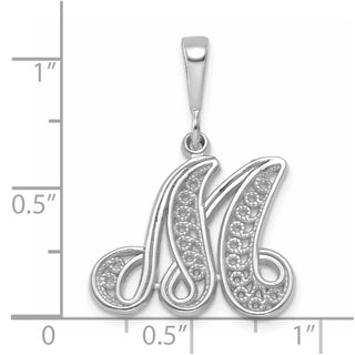10K White Gold Filigree Initial M Pendant