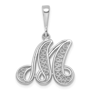 14K White Gold Solid Polished Filigree Initial M Pendant