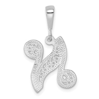 10K White Gold Filigree Initial N Pendant