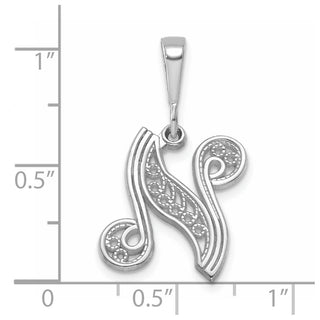 14K White Gold Solid Polished Filigree Initial N Pendant