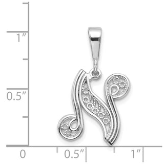 14K White Gold Solid Polished Filigree Initial N Pendant