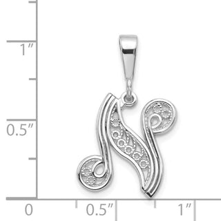 10K White Gold Filigree Initial N Pendant