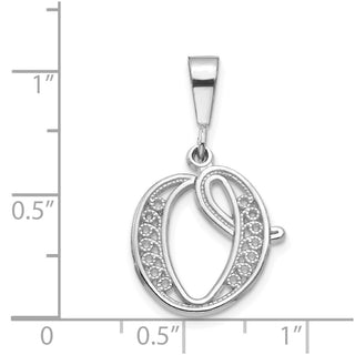 14K White Gold Solid Polished Filigree Initial O Pendant