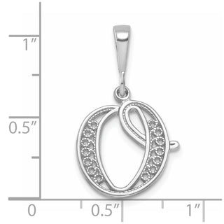 14K White Gold Solid Polished Filigree Initial O Pendant