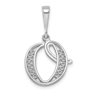 14K White Gold Solid Polished Filigree Initial O Pendant