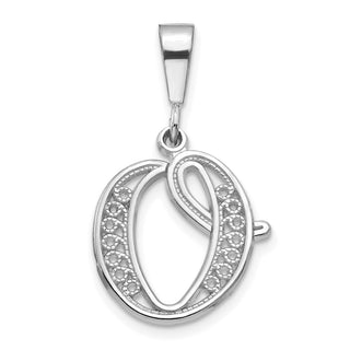 14K White Gold Solid Polished Filigree Initial O Pendant