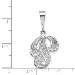10K White Gold Filigree Initial P Pendant