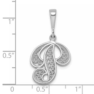 14K White Gold Solid Polished Filigree Initial P Pendant