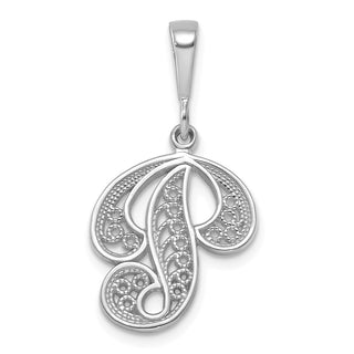 14K White Gold Solid Polished Filigree Initial P Pendant