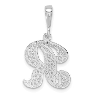 14K White Gold Solid Polished Filigree Initial R Pendant