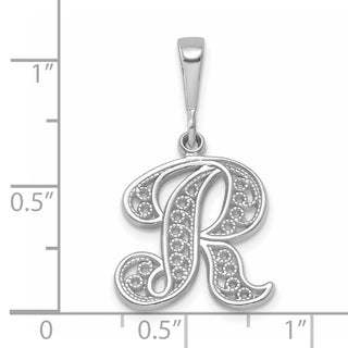 14K White Gold Solid Polished Filigree Initial R Pendant