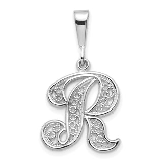 14K White Gold Solid Polished Filigree Initial R Pendant
