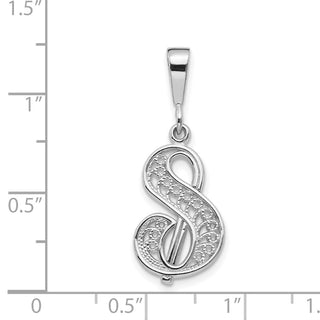10K White Gold Filigree Initial S Pendant