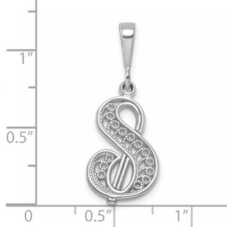 14K White Gold Solid Polished Filigree Initial S Pendant
