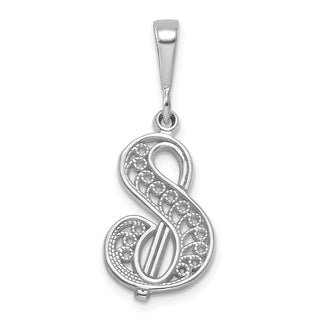 14K White Gold Solid Polished Filigree Initial S Pendant