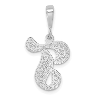 14K White Gold Solid Polished Filigree Initial T Pendant