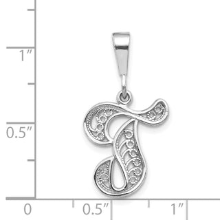 10K White Gold Filigree Initial T Pendant