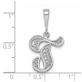 10K White Gold Filigree Initial T Pendant