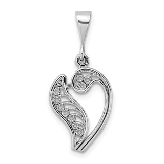 14K White Gold Solid Polished Filigree Initial V Pendant