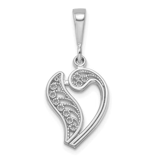 14K White Gold Solid Polished Filigree Initial V Pendant