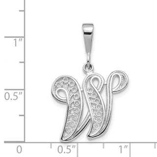 10K White Gold Filigree Initial W Pendant