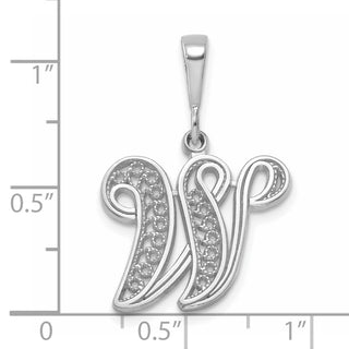 14K White Gold Solid Polished Filigree Initial W Pendant