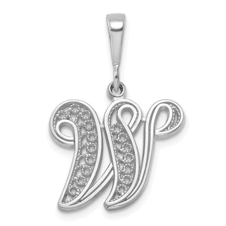 14K White Gold Solid Polished Filigree Initial W Pendant