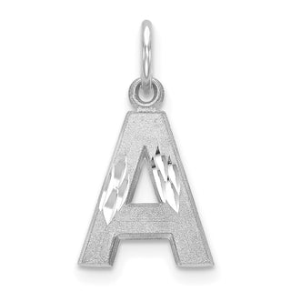 14K White Gold Satin Solid Diamond-cut Initial A Charm
