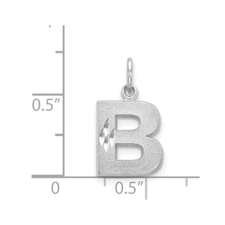 14K White Gold Satin Solid Diamond-cut Initial B Charm