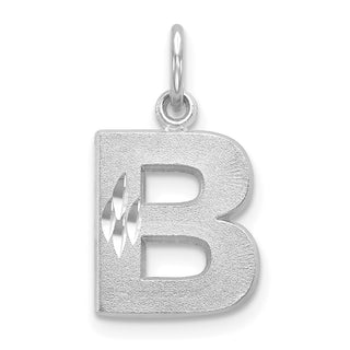 14K White Gold Satin Solid Diamond-cut Initial B Charm