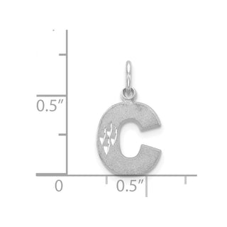 14K White Gold Satin Solid Diamond-cut Initial C Charm