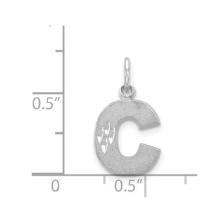 14K White Gold Satin Solid Diamond-cut Initial C Charm