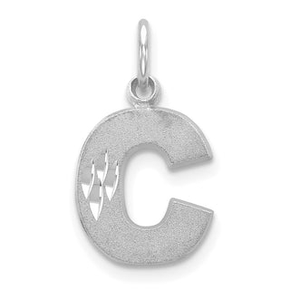 14K White Gold Satin Solid Diamond-cut Initial C Charm